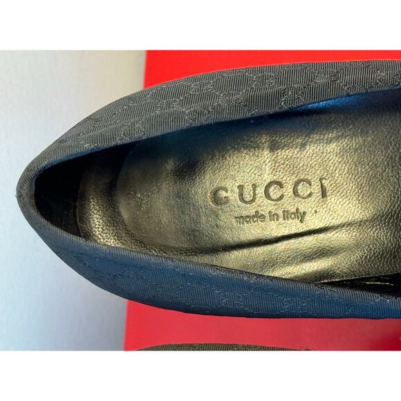 Vintage Gucci Womens 5 B Black Monogram Grosgrain Pointy Heels Classic Cocktail - Picture 3 of 10